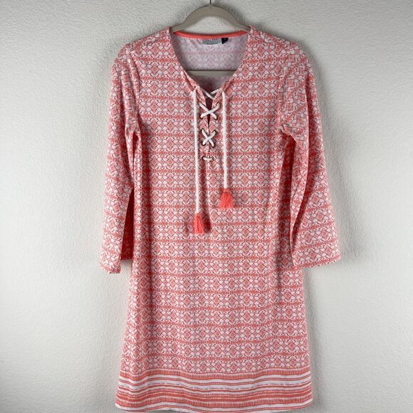 Cabana Life x Talbots Dress Womens Small Orange Geometric Tassel Strechy - Picture 1 of 12